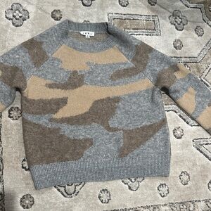 THML Anthropologie Moth Marjorie Gray and Tan Camouflage Crewneck Sweater